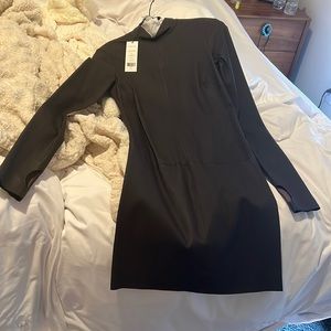 Long sleeve helmet lang leather dress.